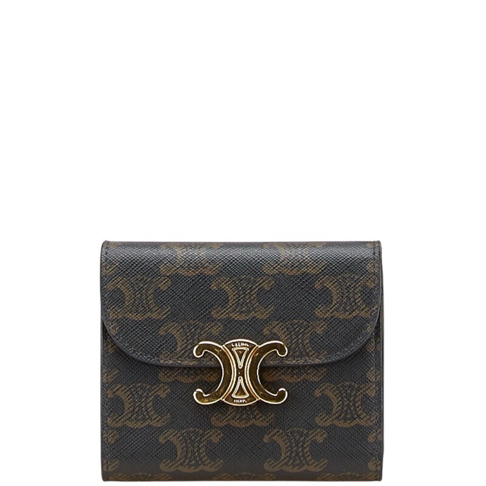 Celine Macadam Tri fold Wallet Black Brown Leather